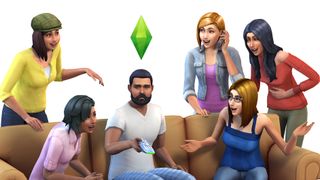 The Sims 4 hileleri - Bir sim TV izlemeye çalışırken diğerleri ona şaşkınlıkla bakıyor