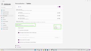 Windows 11 Görev Çubuğu ayar seçeneklerinin bir görüntüsü