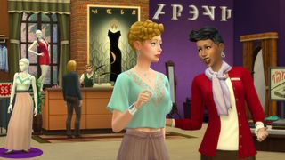 The Sims 4 hileleri - İki sim bir giyim mağazasında moda hakkında konuşuyor