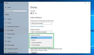 Windows 10'da ekran nasıl döndürülür 2. adım: Ekran Yönü'ne gidin ve açılır listeden yönü seçin