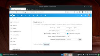 Nextcloud yönetim arayüzünün e-posta sunucusu ayarlarının ekran görüntüsü