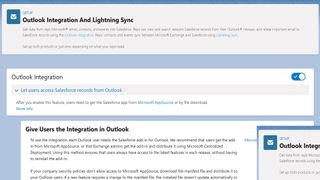 Salesforce'ta Outlook Entegrasyonu ve Lightning Sync kurulum menüsü.