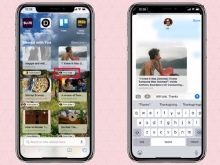 Sizinle Paylaşılan özelliği, Mesajlar'daki yanıtlar için Safari'den yorum yapmanıza da olanak tanır