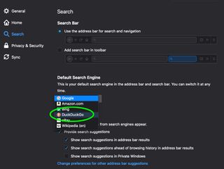 DuckDuckGo'yu Mozilla Firefox'ta varsayılan arama motoru yapma ayarı.
