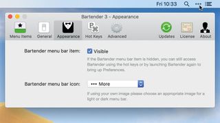 Bir uygulamanın menü çubuğu simgesinin gösterilmesini veya gizlenmesini seçmek için Bartender'ı kullanma.