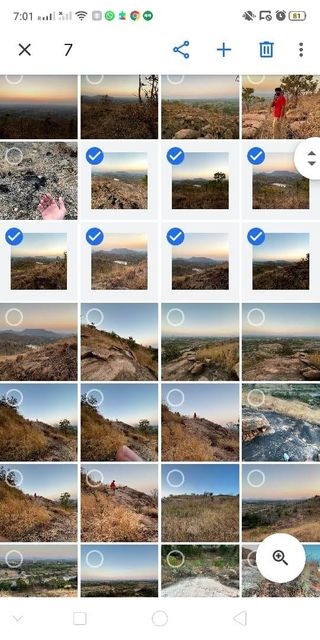 Google Fotoğraflar'ın seçim aracının telefon ekran görüntüsü