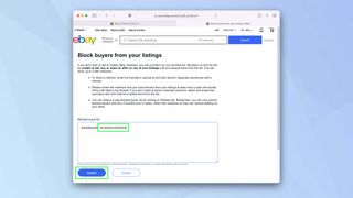 İki kullanıcı adının vurgulandığı eBay engellenen alıcı listesinin ekran görüntüsü