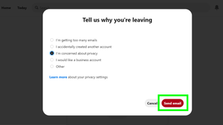 Pinterest hesabı nasıl silinir - Pinterest'in hesap silme sayfasının, kullanıcıya hesabını neden silmek istediğini soran ekran görüntüsü