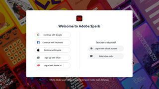 Adobe Spark'ın oturum açma ve kaydolma sayfası