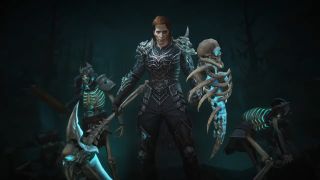 Diablo Immortal Necromancer iskeletlerin önünde duruyor