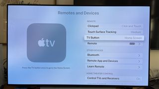 Ayarlar uygulamasındaki Apple TV Remotes penceresi