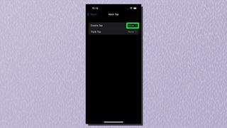 Bir iPhone'da Geri Dokunma menüsünde vurgulanan Çift Dokunma seçeneğini gösteren bir ekran görüntüsü