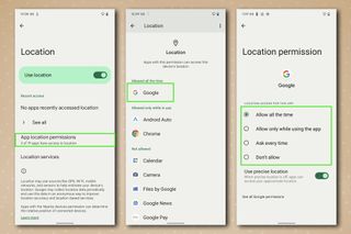 Bir Google Pikselinde Android uygulama konumları menüsü