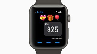 iMessage'da Apple Pay ödemesini gösteren bir Apple Watch