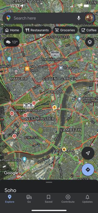 google maps karanlık modda londra haritası