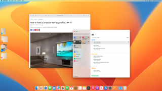 Safari ve Anımsatıcılar pencerelerini yan yana gösteren macOS Ventura'daki Stage Manager.