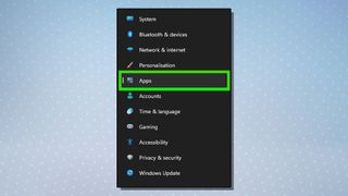 Windows 11'den Ayarlar > Uygulama seçeneklerini gösteren bir ekran görüntüsü