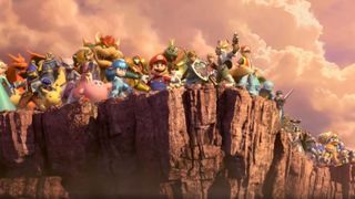 Bir uçurumun üzerinde duran Super Smash Bros. Ultimate karakterleri