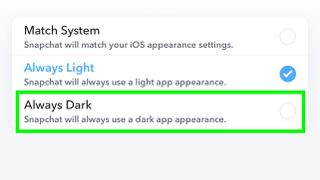 Snapchat'te karanlık mod nasıl elde edilir 5. adım: Her Zaman Karanlık veya Eşleştirme Sistemi'ni seçin