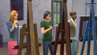 The Sims 4 hileleri - Üç sim, şövalelerindeki sanatı düşünür