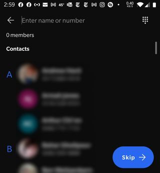 Signal Android uygulamasında grup oluşturma 'atlama' ekranının ekran görüntüsü.