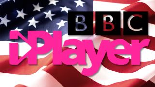 ABD bayrağının üzerine yerleştirilmiş BBC iPlayer logosu