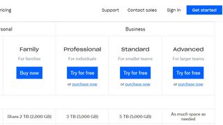 Dropbox'ın bulut depolama için fiyatlandırma planları