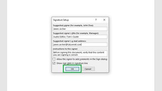 Bir Word belgesi nasıl imzalanır 6. adım: Kişisel bilgileri girin ve ardından Tamam'a tıklayın