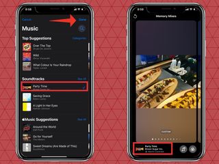 iOS 15 Fotoğraflar'da Anılar için müzik düzenlemeyi tamamlamak üzere bitti'ye dokunun