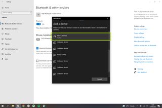 AirPod'ların bir PC'ye nasıl bağlanacağını gösteren, Windows 10 Bluetooth cihaz eşleştirme listesini gösteren bir ekran görüntüsü