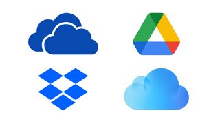 Dropbox, OneDrive, Google Drive ve iCloud logoları