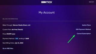 Web sitesinde HBO Max nasıl iptal edilir: 4. Adım