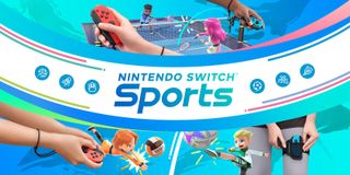 Joy-Cons'un çeşitli sporlar için kullanıldığını gösteren Nintendo Switch Sports ket sanatı