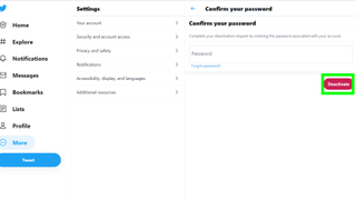 Bir Twitter hesabı nasıl silinir - şifre giriş kutusu ve devre dışı bırakma düğmesi