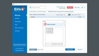 IDrive yedekleme konumlarının ekran görüntüsü