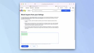 eBay engellenen alıcı listesi sayfasının ekran görüntüsü