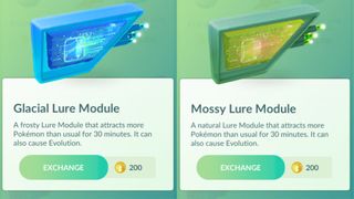 Pokémon Go Glacial Lure ve Mossy Lure modül ekranları