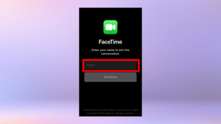 Android'de Facetime'ın kullanıcıdan adını girmesini isteyen bir ekran görüntüsü