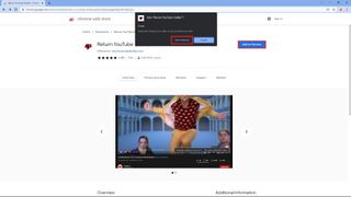 "Uzantı ekle" ve "Chrome'a ​​ekle" düğmeleri vurgulanmış olarak YouTube Beğenmeme uzantısına dön sayfasında Google Chrome Web Mağazası'nı gösteren resim