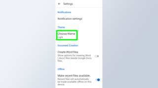 Google Dokümanlar'da karanlık moda nasıl geçilir - Google Dokümanlar'daki "tema seç" seçili menünün ekran görüntüsü