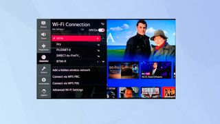 Wi-Fi ayarlarının vurgulandığı LG TV ana sayfasının görüntüsü