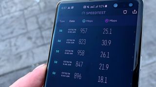 Speedtest uygulamasında 5G hız sonuçlarını gösteren resim