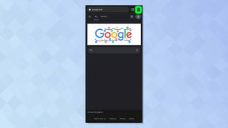 Üç noktalı menü vurgulanmış olarak Chrome tarayıcıyı gösteren Android'den bir ekran görüntüsü