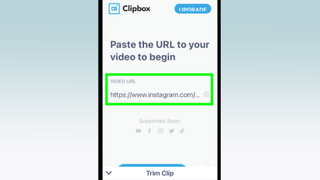 Instagram Reels nasıl indirilir - Clipbox uygulamasına yapıştırılan bir video url'sinin ekran görüntüsü