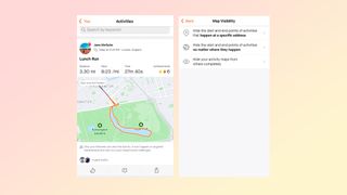 Strava uygulamasındaki bir rotanın ve gizlilik ayarlarının ekran görüntüleri