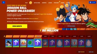 Dragon Ball Super x Fortnite etkinlik sekmesi