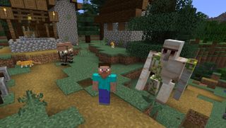 Minecraft görünümleri - Alex, golemler, köylüler ve kedilerle takılıyor