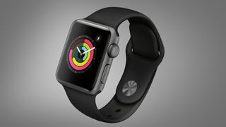 Gri bir arka plan üzerinde Apple Watch Series 3