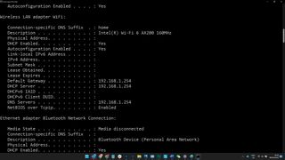 Ağ bilgilerinin görüntülendiği Windows 11 komut istemi