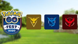 Pastoral bir arka plan üzerinde üç Pokémon Go amblemi